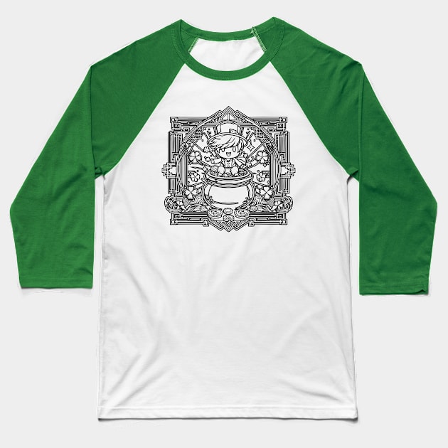 Leprechaun Art Deco Baseball T-Shirt by CharmingChomp